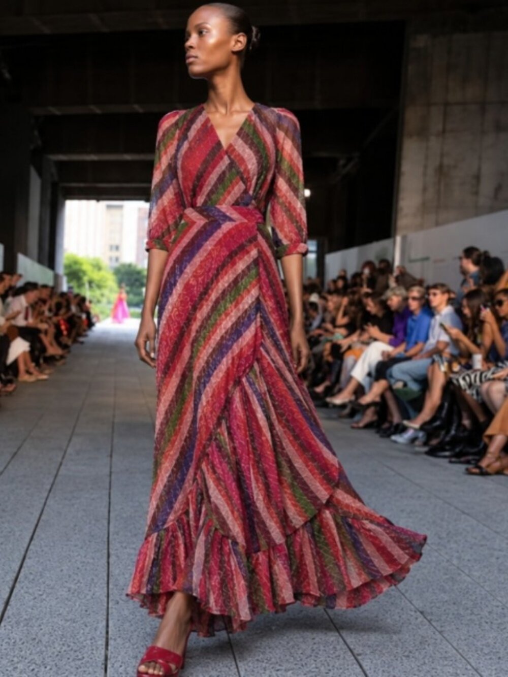 NWOT BA&SH MADISON Robe Asymmetrical Pink/Multi Striped Maxi Dress Size 1 S $760